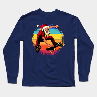 Santa Skateboarder Happy Christmas Merry Christmas Christmas Event Christmas Present Gift for Family for Dad for Mom for Friends for Kids Long Sleeve T-Shirt